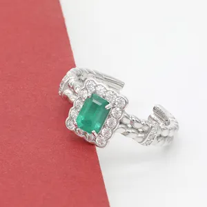 Wholesale Green Natural Emerald Stone Open Rings 925 Sterling Silver erkek yuzuk Real Single Jade Ring Designs for Men