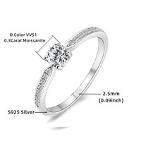Mode Moissanite Ring Pass Diamond Tester 0.3 Carat 925 Sterling Silver Four Claw Rings Certified GRA Jewelry