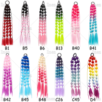 Extensions de cheveux colorées, Behufun 24 pouces, extensions de cheveux colorées légères pour enfants, extension de queue de cheval à bulles avec élastique
