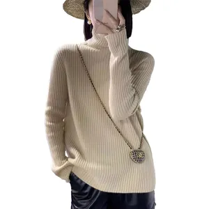 Máquina de fazer suéter computadorizada suéter personalizado de malha de gola alta para mulheres com desenho listrado