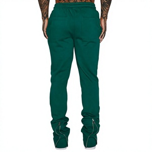 Pantalon de survêtement en coton vert pour homme, taille élastique avec cordon de serrage, décontracté, pour l'automne, avec poches latérales, tissu tricoté respirant - Product Image 3