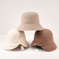 Chapeau d'hiver chaud, chapeau seau fendu, mode féminine, feutre, laine, tricoté, uni, chapeau seau simple