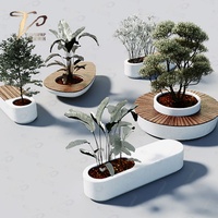 Banc d'attente rond moderne en fibre de verre avec pot de fleurs, chaise sans accoudoirs, chaise publique extérieure pour centre commercial, parc, salle de sport