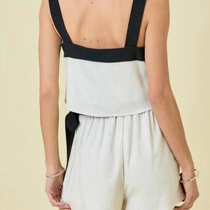 Nuevo Conjunto de Lino para Mujer, Pantalones sin Espalda y Top Corto, Estilo Casual, Transpirable, Color Liso, para Fitness - Product Image 3