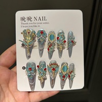 Ongles à pression 3D de luxe à couverture complète, papillon doré, gros diamant, acrylique, alliage ABS, longs talons aiguilles, faits à la main