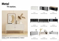 Meuble TV moderne pour salon, chambre, salle à manger, hôtel, en métal, avec étagères centrales, facile à assembler, rangement multifonctionnel