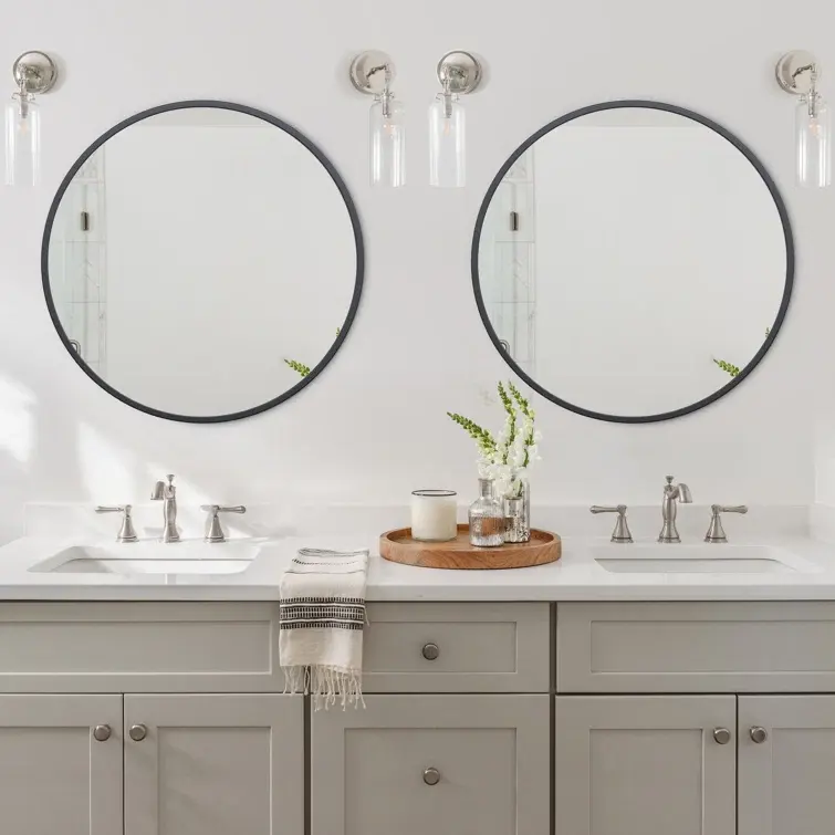 Best-selling large round wall decoration mirror bath mirror black metal frame metal