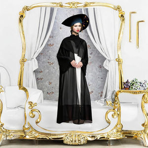 Abayas Al Hijrah Dubai para Mujeres Musulmanas, Abaya de Ramadán de Color Sólido, Cárdigan de Chifón, Pañuelo para la Cabeza, Dos Piezas, Estampado Digital, Poliéster - Product Image 3