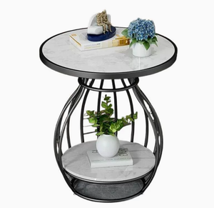 Tavolino da Caffè Moderno <span class=keywords><strong>Rotondo</strong></span> in <span class=keywords><strong>Finto</strong></span> <span class=keywords><strong>Marmo</strong></span> Bianco e Oro con Spazio di Archiviazione per Soggiorno e Camera da Letto - Product Image 2