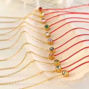 Fine Jewelry Fashion Colorful Zircon Simple Style Plated Real 18k Gold Women Red String Splicing Chain Stainless Steel Bracelet