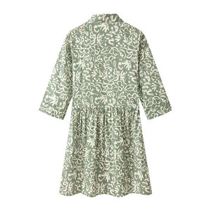Robe décontractée élégante pour femme, coupe trapèze, 100% coton, écologique, imprimé floral vintage numérique, longueur genou - Product Image 3