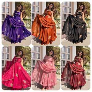 Robe en satin de qualité supérieure avec pantalon et dupatta, tenue ethnique de créateur pour fêtes, mariages et festivals à bon prix - Product Image 4
