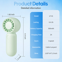 Ventilateur portable compact à 3 vitesses, moteur sans balais, 5 pales, léger, en plastique, pour extérieur, avec cordon et commande par bouton, silencieux