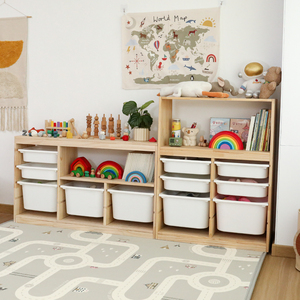 Mobili per camera dei bambini giocattoli per bambini armadi di stoccaggio per bambini libreria giocattolo organizer scaffale libro armadietto in legno scatola di immagazzinaggio in plastica - Product Image 4