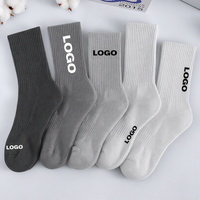 Chaussettes de sport personnalisées en coton et nylon gris, respirantes, pour hommes, vente en gros, logo personnalisé, jacquard, unisexe, compression, antidérapantes