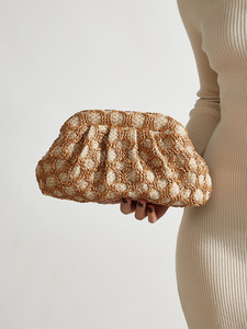 French Hollow Woven Cloud Clutch <b>Bag</b> Vacation <b>Straw</b> Braided Ruched Handbag Women Casual Party Hand Purse - Product Image 2
