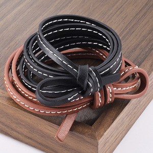 Высококачественный кожаный шнур ручной работы 5 мм, цвет черный кофе, плоский, из полиуретана, для рукоделия, бусин, заготовок, аксессуаров, подвесок для сумок - Product Image 3