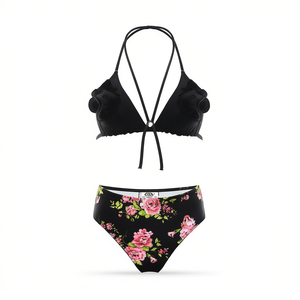 Costume da bagno bikini taglie forti HDJ con stampa floreale, due pezzi, da donna, vita alta, allacciatura all'americana, taglie 42 44 46 48 - Product Image 1