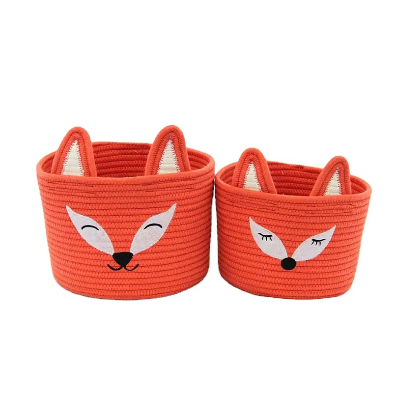 Animal Hamper Large Woven Animal Cotton Rope Storage Basket Laundry Basket Organizer With Fox Pattern for Holiday
