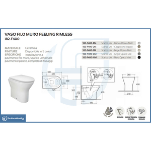Vaso da Parete Senza Bordo Bianco Opaco, Categoria Prodotti per Bagni - Product Image 2