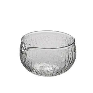 Textured Glass Cup With Pouring Spout Japanese Style Green Tea Ceremony Chawan Big Glass Salad Porridge Juice Matcha Bowl