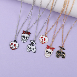 Colliers pendentifs vintage crâne cerise pour femmes et hommes, bijoux punk pour couple, accessoires d'Halloween - Product Image 2
