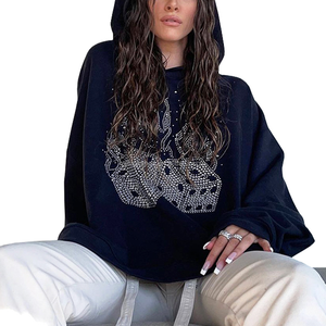 Sudadera con capucha de lujo personalizada OEM ODM con pedrería, bordado 3D en relieve, estampado, estilo urbano, de algodón, oversize, para hombre - Product Image 1