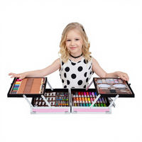 Ensemble d'art pour enfants de luxe de 145 pièces, comprenant des crayons à la cire, des marqueurs à la cire, des aquarelles et des crayons de couleur, dans un coffret en alliage d'aluminium, modèle 145