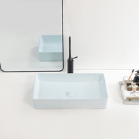Fabricant chinois de lavabos en céramique bleus au design artistique, sanitaires, lavabos rectangulaires pour salle de bain