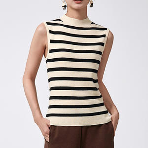 Suéter personalizado para mujer, jersey liso de cuello alto, jersey de lana, chaleco para mujer, suéter de Cachemira ajustado de punto a rayas para mujer - Product Image 2