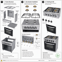 Four à gaz 4 brûleurs 80L D 60*60 avec grille et plateau, cuisinière verticale noire avec four encastré