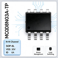 MCQD08N03A-TP Dual N Channel MOSFET SOP-8L 30V 6A Transistor Mode Enhancement Surface Mount untuk Pengelolaan Daya dan Pengalihan Beban
