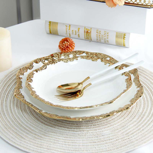 Platos de Porcelana Cuadrados con Relieve Dorado de Lujo, 6/8/10/<span class=keywords><strong>12</strong></span> Pulgadas, <span class=keywords><strong>Vajilla</strong></span> de Cerámica Blanca para Bodas, Restaurantes, Cocina Casera - Product Image 2