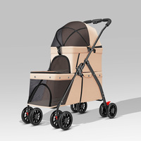 Poussette double pour animaux de compagnie, cadre métallique, détachable, 2 niveaux, 4 roues, légère, pliable, pour voyages en extérieur, poussette double pour animaux de compagnie