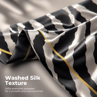 Parure de lit 4 pièces en fibre de polyester 100 % imprimé zèbre, effet soie lavée, bordure contrastée haute densité, noir et blanc, draps en satin rafraîchissants