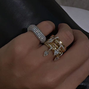 7: مجموعات حلقات الخطوبة القابلة للتكديس ، حلقة ربط قطرة الماء المكعبة ، متعددة النساء - Product Image 2