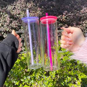 Mug en verre dépoli transparent de 20 oz pour sublimation, avec poignée, pour café et bière, avec couvercle en plastique PP et paille – Expédition depuis l'entrepôt américain - Product Image 3
