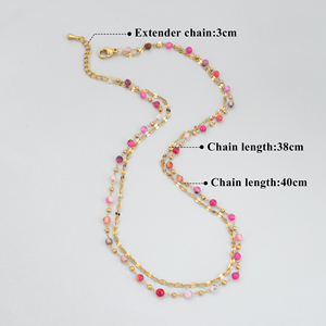 MH59 <span class=keywords><strong>1</strong></span> unid/lote joyería de moda collar hecho a mano 18K chapado en oro de acero inoxidable piedras naturales collar de doble capa - Product Image 2