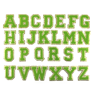 <span class=keywords><strong>Patches</strong></span> de Letras <span class=keywords><strong>Varsity</strong></span> Bordados em Verde Natalino com Glitter em PU <span class=keywords><strong>Chenille</strong></span>, 8cm de Altura, Personalizados com Iniciais do Alfabeto - Product Image 5