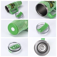 Gobelet de voyage isotherme à double paroi en acier inoxydable de 40 oz avec paille et poignée, orné de strass brillants – Vente en gros usine ZB