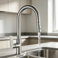 Robinet de cuisine contemporain en acier inoxydable 304 brossé, mitigeur monocommande extractible, cartouche céramique, montage sur plan, OEM, monotrou