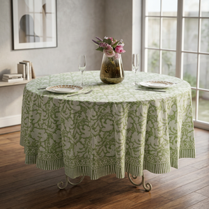 Mantel de Lino y Algodón de Alta Calidad, Elegante, con Estampado Floral, Lavable, Ecológico, Estilo Tejido, Verde y Blanco, para el Hogar - Product Image 4