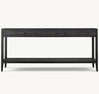 Console à 3 tiroirs en bois massif de chêne naturel, style rétro américain, faite à la main, écologique, durable, design français, meuble d'entrée pour la maison