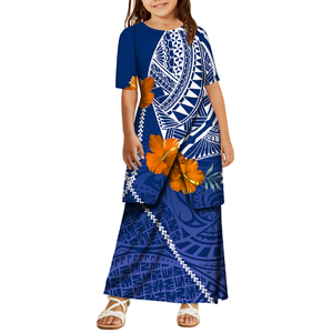 ドロップシッピングカスタムプラスサイズ太平洋島アートデザイン子供半袖Puletasドレス<span class=keywords><strong>2</strong></span>ピースセット夏女の子ロングドレス - Product Image 2