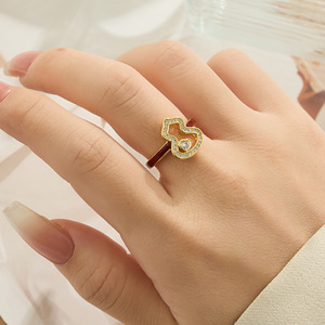 Heart Shape Red Enamel Gold Plated <b>Adjustable</b> <b>Ring</b> With Zircon Inlay For Women Gift Jewelry - Product Image 2