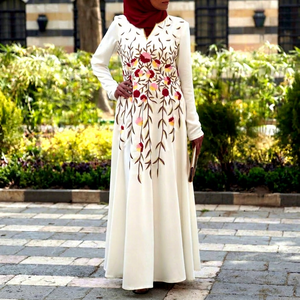 Abaya Holgada de Rayón con Bordado Floral, Larga hasta el Suelo, de Manga Larga, Modesta, para Eid, Ramadán, Oración, Vestido de Noche para Mujer - Product Image 1