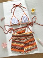 TW 2026 Bikini 2 Potong Wanita Model Halter Bergaris Seksi dengan Celana Pendek, Pakaian Renang Tanpa Punggung Modis, Grosir Kustom