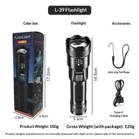 Lampe torche LED rechargeable Type-C avec fonction zoom, écran LCD, corps étanche en ABS, indice de protection IP44, pour le camping et une utilisation tactique
