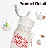 Bouteille d'eau réutilisable en plastique PC de 750 ml, anti-fuite, avec couvercle et paille, imprimée UV, cadeau de vacances pour les fêtes