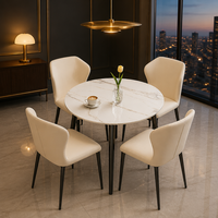 Table à manger minimaliste réglable de luxe en pierre frittée, plateau motif marbre blanc, ensemble 4 chaises pour usage domestique